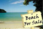 Photo of a beach with a Beach for Sale sign posted