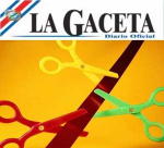 La Gaceta - Diario Oficial above drawing of scissors cutting a red ribbon