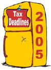 A run-down refrigerator with Tax Deadlines 2005 posted on the door