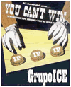 Hands of a street hustler (GrupoICE) winning money with the IP address shell game stating - whichever you choose, you're sure to lose
